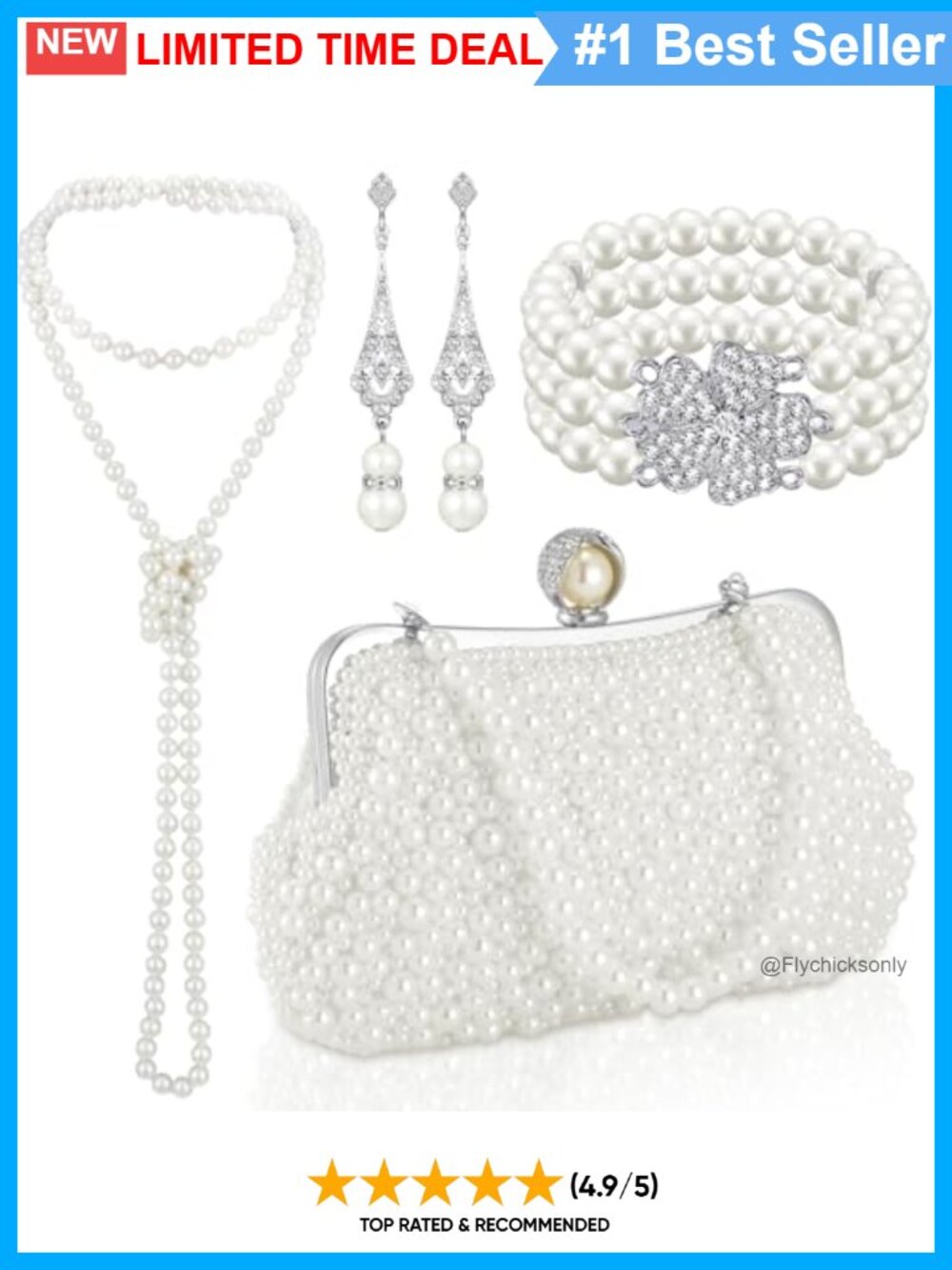 1920s Vintage Pearl Jewelry Set Necklace Bracelet Earrings